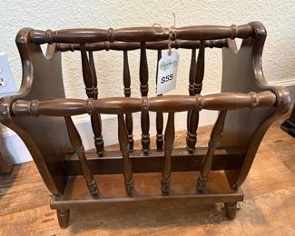 Vintage Wooden Spindled Magazine Rack  