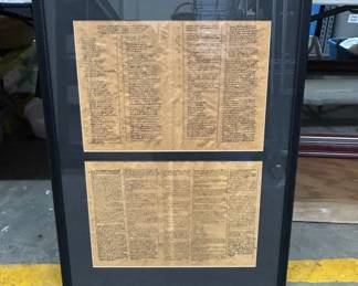 Framed Document of Early Settlers
