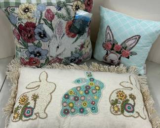 Three Decorative Bunny-Themed Throw Pillows