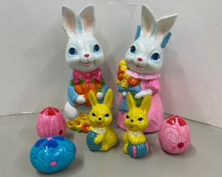 Handmade Ceramic Bunny Figurines and Eggs