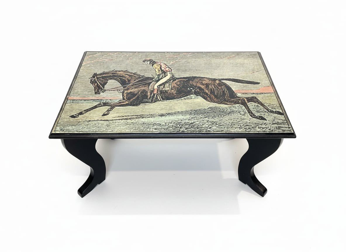 Vintage Horse Racing Lithograph Coffee Table by S. Brigida