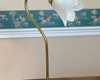 Vintage Brass Lily Pad Gooseneck Desk Lamp with Frosted Tulip Shade