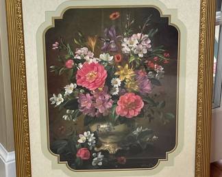 Albert Williams: Blossom, Iris and Peonies in a Ceramic Vase - Framed Print