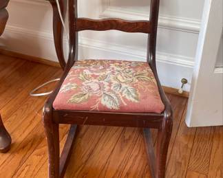 Vintage Child's Rocking Chair with Floral Needlepoint Upholstery