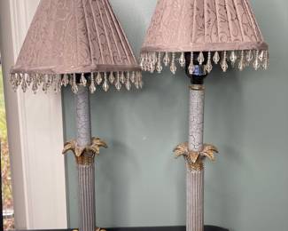 Gilt Bronze and Crystal Column Table Lamps
