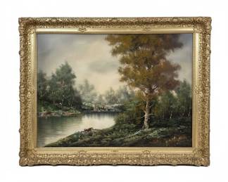 Gianni Tedeschi Landscape Oil Painting in Ornate Gilt Frame