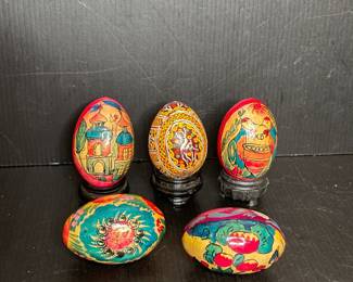 Vintage Hand-Painted Wooden Eggs