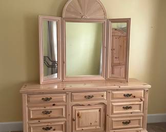 Knotty Pine Dresser with Tri-Fold Mirror