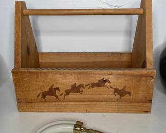 Vintage Wooden Tote and Ceramic/Brass Letter Opener