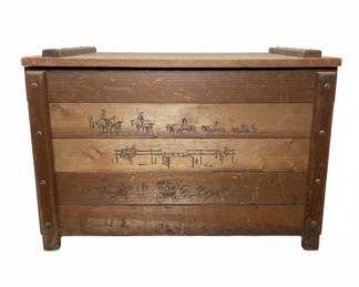 Vintage Western-Themed Wooden Toy Chest 