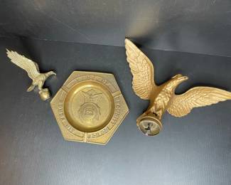 US Air Force Office of Security Police Brass Ashtray with Eagle Statues