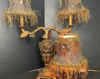 Ornate Gilded Table Lamps with Tassel Shades