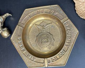 US Air Force Security Police Hexagonal Brass Ashtray