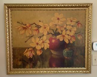 Vintage Magnolia Still Life Painting by E. Ottema