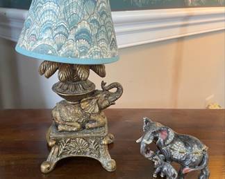 Vintage Elephant Table Lamp and Jeweled Trinket Box