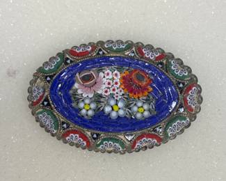 Italian micro mosaic brooch Italy vtg