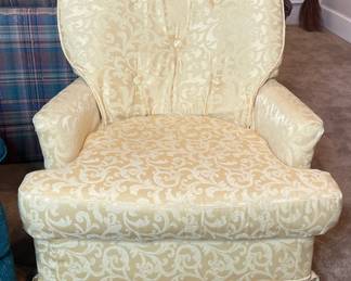 Vintage Cream Damask Upholstered Swivel Armchair