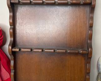Vintage Wooden Spoon Rack with Scalloped Top