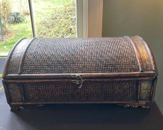 Vintage Woven Rattan Dome Trunk 