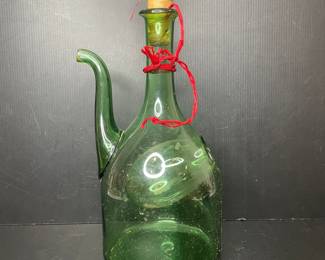Vintage Hand Blown Green Glass Wine Decanter