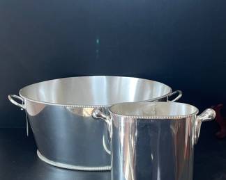 Silver Plated Champagne Cooler and Ice Bucket Set with Beaded Rim