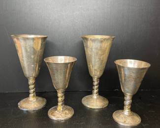 Vintage Silver-Plated Wine Goblets, J. Perez Ruiz Made in Spain