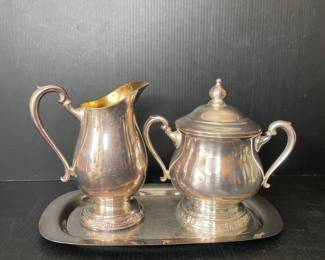 Silver Plated Sugar and Creamer Set with Tray