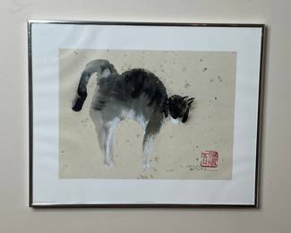 Ink Wash Print of a Cat 