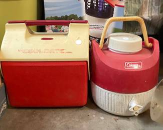 Vintage Thermos Cooler and Coleman Water Jug