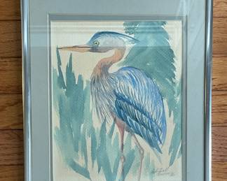 Great Blue Heron Vintage Watercolor 