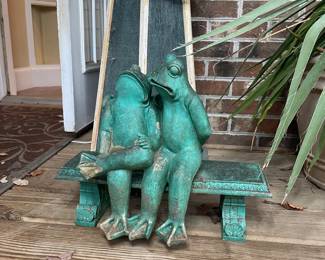 Frog Couple on Bench Garden Statue