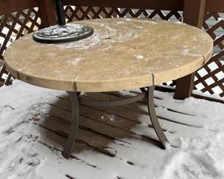 Patio Table with 4 chairs and umbrella (pictured separately). $250. 54Wx29H