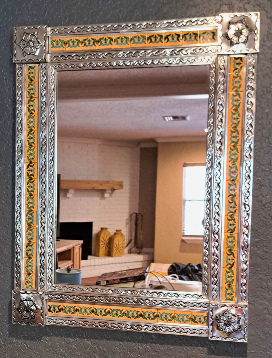Gold Lg Talavera Tin Mirror Mexico