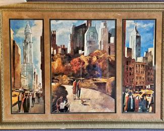 Giant sized New York City Manhattan and Central Park 3 Art Framed and Matted