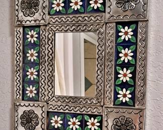 Sm Daisy Talavera Tin Tile Mirror - Tiajuana Mexico