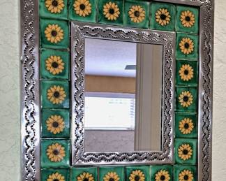 Sm Daisy Talavera Tin Tile Mirror - Tiajuana Mexico