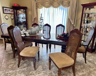 Bernhardt Dining Table with Eight Chairs and Two Leaves - Cane Back Chairs