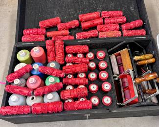 Large Set of Rubber Decorative “Art” Rollers in Cool Wood Box