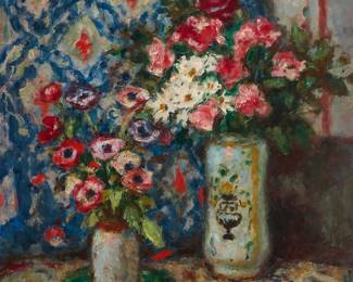 2036
Georges D'Espagnat
(1870-1950)
Floral still life with tapestries
Oil on canvas laid to canvas
Initialed upper right: gdE
32" H x 26" W
Estimate: $2,000 - $3,000