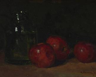 2164
Abraham "Bram" Segaar, Jr.
(1888-1962)
Still life with a jug and red apples
Oil on canvas laid to board
Signed lower right: A. Segaar. Jr.
9.25" H x 13" W
Estimate: $400 - $600