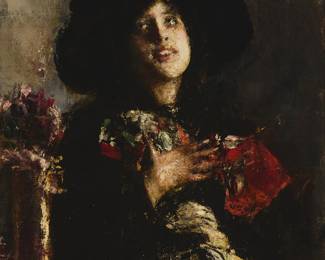 2151
Antonio Mancini
(1852-1930)
Portrait of a seated woman
Oil on canvas
Signed lower right: A. Mancini
28" H x 24" W
Estimate: $1,000 - $1,500