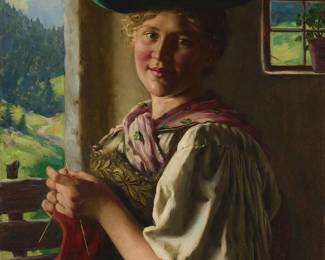 2095
Emil Rau
(1858-1937)
"Bavarian Girl"
Oil on canvas
Signed lower right: E. Rau.; titled on a label affixed verso
29" H x 23.125" W
Estimate: $1,000 - $1,500