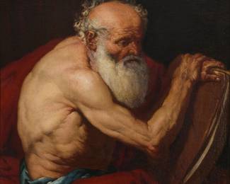 2191
19th Century Continental School
St. Jerome holding a book
Oil on canvas laid to canvas
Unsigned
33.5" H x 30.25" W
Estimate: $700 - $1,000