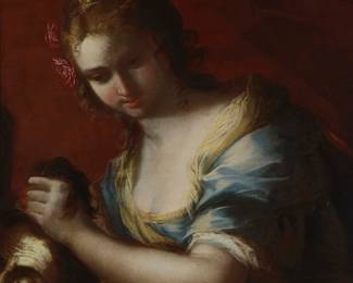 2145
19th Century European School
Judith beheading Holofernes
Oil on canvas laid to canvas
Unsigned
29.5" H x 24" W
Estimate: $600 - $800