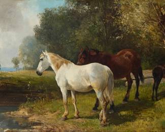 2053
Ludwig Gustav Voltz
(1825-1911)
"By the Brookside," 1883
Oil on panel
Signed lower right: Ludwig Voltz; signed again (twice) and dated, both verso: 1883; titled on the verso in another hand titled
6.875" H x 10.875" W
Estimate: $300 - $500