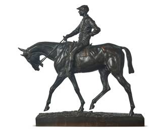 2159
Emmanuel Frémiet
(1824-1910)
Jockey on horseback
Patinated bronze
Marked in the casting: E. Fremiet
Overall: 18" H x 18.75" W x 5.375" D
Estimate: $700 - $900