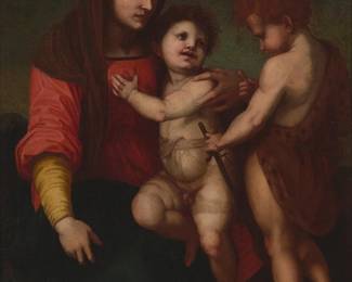 2176
After Andrea del Sarto
(1486-1530)
The Virgin and Child with the Infant St. John
Oil on canvas laid to canvas
Unsigned
40.5" H x 30" W
Estimate: $2,000 - $3,000