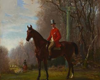 2116
Charles Gustave Parquet
(1826-1908)
"Compiègne - Fontainebleau," 1865-66
Oil on canvas
Signed lower left: Gustave Parquet; titled, dated, and with the artist's device lower right: 1865 [device] 1866
32" H x 25.75" W
Estimate: $3,000 - $5,000