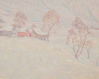 2082
William Henry Singer Jr
(1868-1943)
"Valley Farm in Winter"
Oil on canvas
Signed lower left: W.H. Singer. Jr; titled and numbered "52" on the stretcher; titled again on a label affixed to the frame's verso
22" H x 24" W
Estimate: $700 - $900