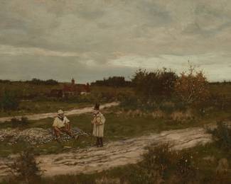 2091
George Henry Boughton
(1833-1905)
Two figures in the countryside, 1877
Oil on canvas
Signed and dated lower right: G.H. Boughton / 1877
18" H x 24" W
Estimate: $1,500 - $2,500